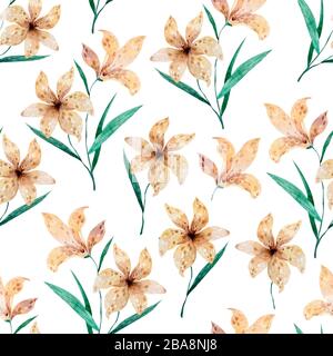 Nahtlose Blumenmuster schöne handgezeichnete Lilie Blumen in Aquarell-Stil Stockfoto