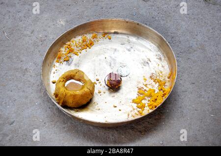 Tel Baan Ritual, haldi Zeremonie im indischen Wedding Stockfoto