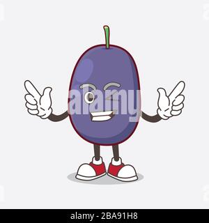 Ein Bild von Java Plum Cartoon-Maskottchen-Figur mit Winking Eye Stockfoto