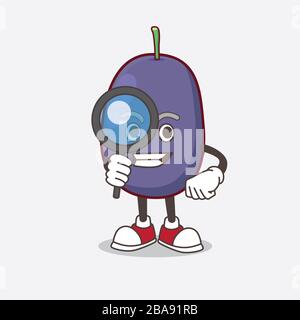 Ein Bild von Java Plum Cartoon-Maskottchen-Charakter als Detektiv-Design Stockfoto