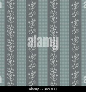 Vintage celtic Seamless Vector Pattern Hintergrund. Stilisiertes Blatt wirbelt graublaue Kulisse. Manuell gezeichneter vertikaler Streifen wiederholen. Alles in allem Stock Vektor