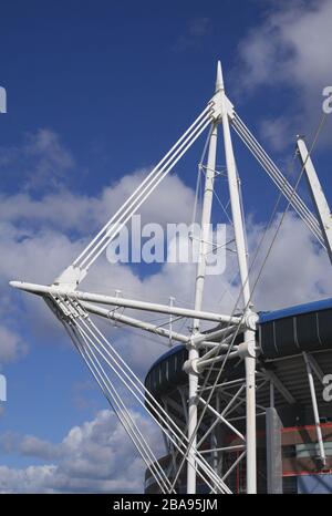 Cable-stayed Truss Mast, Fürstbistum Stadium, Millennium Stadium, Cardiff, Glamorgan, Wales, Großbritannien Stockfoto