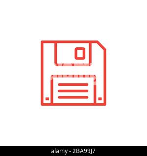 Floppy Disc Line Rotes Symbol Auf Weißem Hintergrund. Rote Vektor-Grafik Mit Flacher Form. Stock Vektor