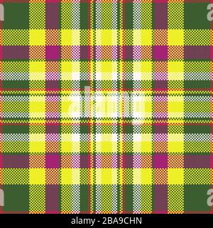 Vektordesign mit Pixelhintergrund. Modernes, nahtloses Muster. Quadratisches Texturmaterial. schottische Textil. Schöne Farbe madras Schmuck. Stock Vektor