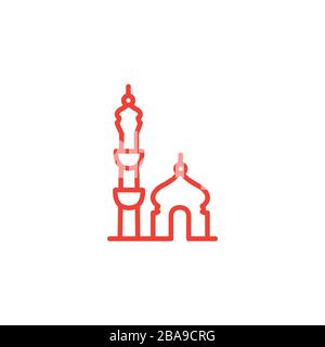 Rotes Symbol Der Moschee-Linie Auf Weißem Hintergrund. Rote Vektor-Grafik Mit Flacher Form. Stock Vektor
