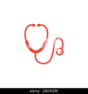 Rotes Stethoskopsymbol Auf Weißem Hintergrund. Rote Vektor-Grafik Mit Flacher Form. Stock Vektor