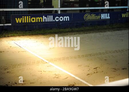 Allgemeiner Blick auf das William Hill Branding im Wimbledon Greyhound Stadium Stockfoto