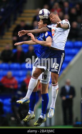 Bolton Wanderers Zat Knight (rechts) und Nikola Zigic (links) von Birmingham City kämpfen in der Luft um den Ball Stockfoto