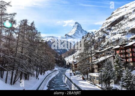 Der Blick auf das Matterhorn von Zermatt Stockfoto