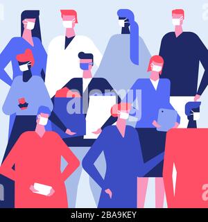 Menschen in Gesichtsmasken - flache Design-Stil Illustration Stock Vektor