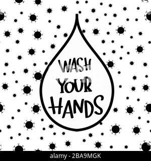Waschen Sie sich Ihre Hände in Typografie Poster Design.Sparen Sie Planet vor Corona Virus.bleiben Sie sicher, bleiben Sie zuhause.Schutz vor Viren. Stock Vektor