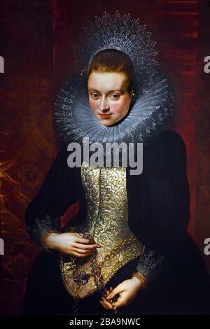 Porträt einer jungen Frau mit Rosenkranz ca. 1609-10 Peter Paul Rubens 1577-1640 Flämische Maler 16. - 17. Jahrhundert, Belgien. Stockfoto