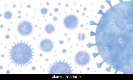 Grippe-Coronavirus schwimmt in flüssigkeitsmikroskopischer Ansicht, einem Erreger, der die Atemwege angreift. Konzept für Pandemie- oder Covid-19-Virusinfektionen. Stelle Stockfoto