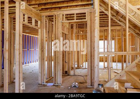 Framing Strahl des neuen Haus im Bau home beam Bau Stockfoto