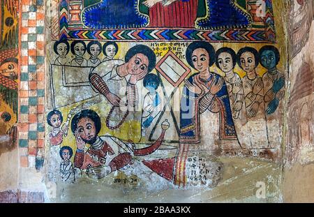 Leinwandgemälde in der orthodoxen Kirche Aberha wa Atsbaha, Gheralta Region, Tigray, Äthiopien Stockfoto