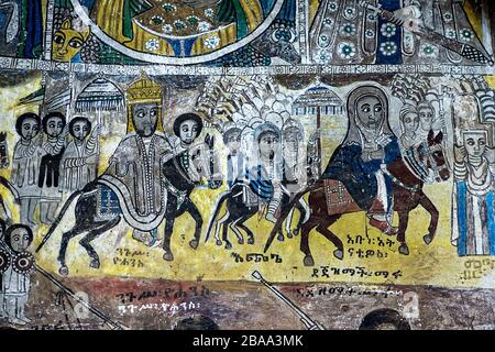 Fresko in der orthodoxen Kirche Abraha wa Atsbaha, Region Gheralta, Tigray, Äthiopien Stockfoto