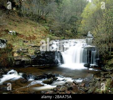 Wasserfall am Fluss Caerfanell, Blaen Y Glyn, Brecon Beacons National Park, Powys, Wales. Stockfoto