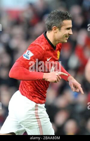 Robin van Persie von Manchester United feiert ihr erstes Tor des Spiels Stockfoto
