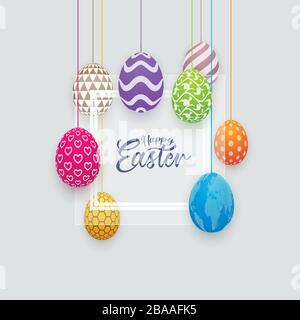 Farbenfrohe gemusterte Ostereier mit glasiertem Glas. Fröhliches Osterbanner. Stock Vektor