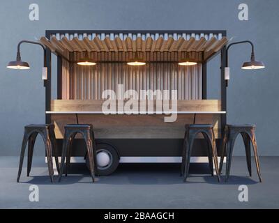 Trailer Food-Truck Mockup, klassischer Hot Dog-Markt Stockfoto