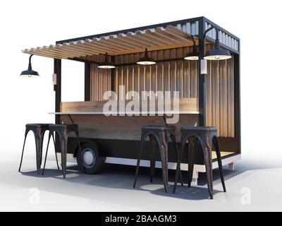 Trailer Food-Truck Mockup, klassischer Hot Dog-Markt Stockfoto