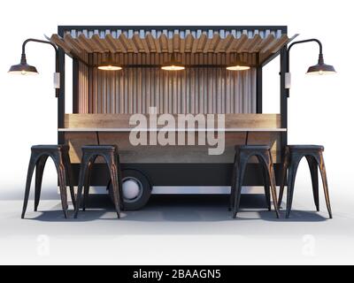 Trailer Food-Truck Mockup, klassischer Hot Dog-Markt Stockfoto