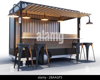 Trailer Food-Truck Mockup, klassischer Hot Dog-Markt Stockfoto