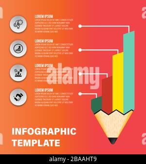 Abbildung: Farbige Infografik aus Holzbleistift mit Titel, Elementen, kreativ, Formen - Vektor Stock Vektor