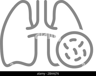 Symbol für Lunge mit Bakterienlinie. Erkrankungen des Innenorgans, Legionellose, Symbol für Pneumonie Stock Vektor