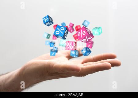 Eine Hand mit rotem Prozentzeichen 3d Stockfoto