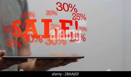 Eine Hand mit rotem Prozentzeichen 3d Stockfoto