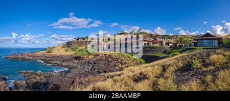 Häuser am Meer in Kawaihae, North Kohala, Hawaii Island, USA Stockfoto