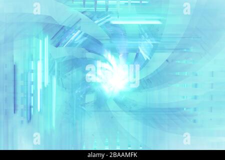 Neon leuchtende Linien und Formen fliegen im Raum. Geometrische Sci-Fi-Struktur. Abstrakt kreativ modernen Hintergrund Stockfoto