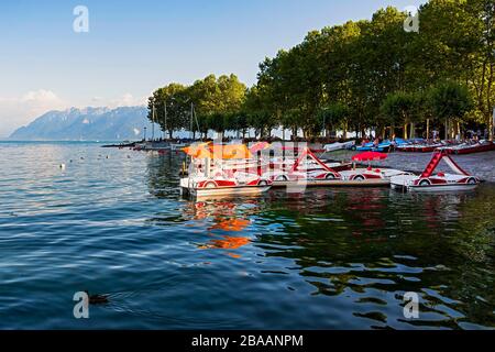 Lausanne, Schweiz - 24. August 2019. Ouchy Hafen am Genfersee in Lausanne, Schweiz. Stockfoto