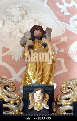 Jesus der gute Hirte, statoe auf dem Heilig-Geist-Altar in der Kirche der Heiligen Katharina von Alexandrien in Zagreb, Kroatien Stockfoto