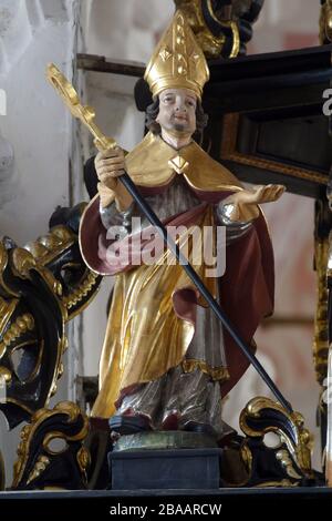 Papst Gregor der große, Statue auf der Kanzel in der Kirche der Heiligen Katharina von Alexandrien in Zagreb, Kroatien Stockfoto