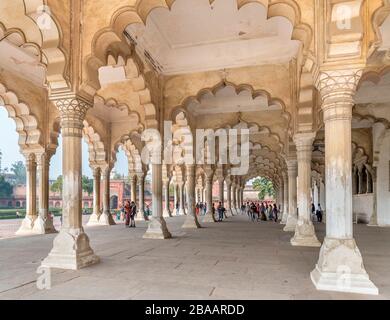 Die Diwan-i-am (Halle des öffentlichen Publikums) in Agra Fort, Agra, Uttar Pradesh, Indien Stockfoto