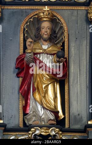 Jesus Christus der Allmächtige, Statue auf der Kanzel in der Kirche der Heiligen Katharina von Alexandrien in Zagreb, Kroatien Stockfoto