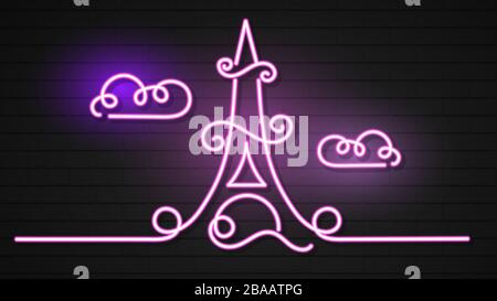 Eiffelturm in Neonlicht auf Backstein-Hintergrund Stock Vektor