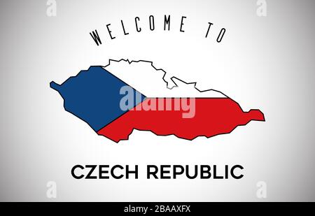 Tschechische Republik Willkommen bei Text- und Länderflaggen innerhalb der Ländergrenzkarte. Karte der Tschechischen Republik mit Nationalflaggen Vector Design Illustration. Stock Vektor