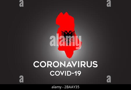 Coronavirus in Albanien und Länderflaggen innerhalb der Landesgrenze Kartendesign für Vektoren. Covid-19 mit Albanien-Karte mit Nationalflaggenvektor-Illustration. Stock Vektor