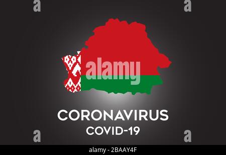 Coronavirus in Weißrussland und Landesflaggen innerhalb der Landesgrenze Kartendesign für Vektoren. Covid-19 mit weißrussischer Karte mit Vektorgrafiken der Nationalflaggen. Stock Vektor