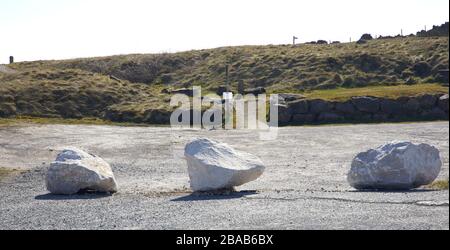 Der Aussichtspunkt Cold Stones Cut am Greenhow Hill in Nidderdale, wegen Coronavirus Lock Down 26/03/20 geschlossen Stockfoto