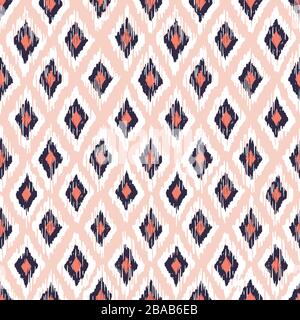 Handdrawn Pink, Schwarz und Weiß traditionelles Boho Ikat Diamonds Vector Seamless Muster Stock Vektor