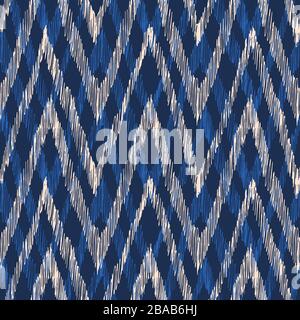 Handdrawn Indigo Coloured Ikat Weave Chevron Vector Seamless-Muster Stock Vektor