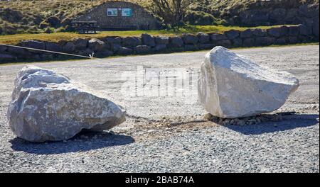 Der Aussichtspunkt Cold Stones Cut am Greenhow Hill in Nidderdale, wegen Coronavirus Lock Down 26/03/20 geschlossen Stockfoto