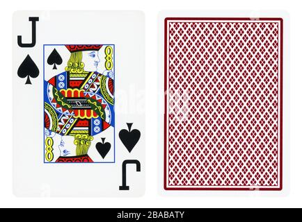 Jack of Spades Vintage Spielkarte - isoliert auf weiß Stockfoto