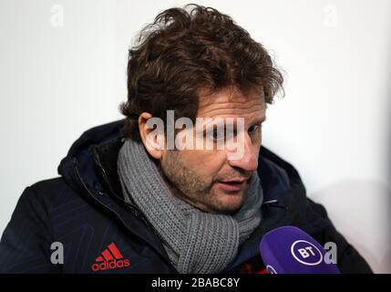 Arsenal-Damen-Manager Joe Montemurro spricht vor dem Spiel mit BT Sport Stockfoto