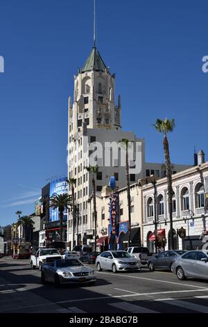 HOLLYWOOD, CA/USA - 27. JANUAR 2020: Das Hollywood First National Bank Building und das Wax Musuem on the Walk of Fame Stockfoto