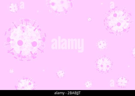 Weißes Coronavirus 3D-Modell auf einem rosafarbenen Hintergrund mit Kopierbereich. Abbildung: Virusinfektion oder Bakteriengrippe. Konzept COVID-19, SARS-COV-2 Stockfoto
